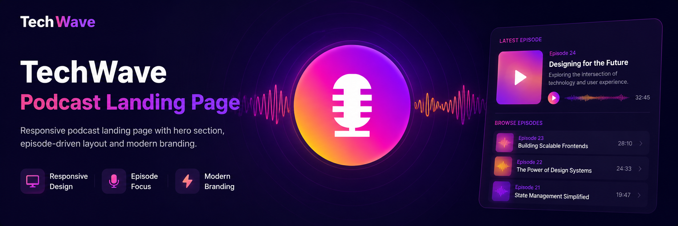 TechWave Podcast Landing Page preview